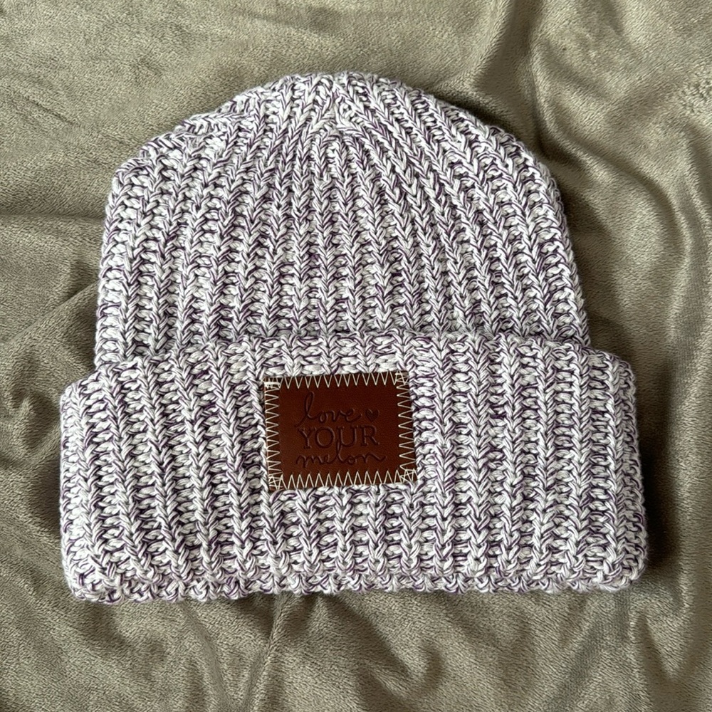 NWOT Purple and white love your melon beanie
